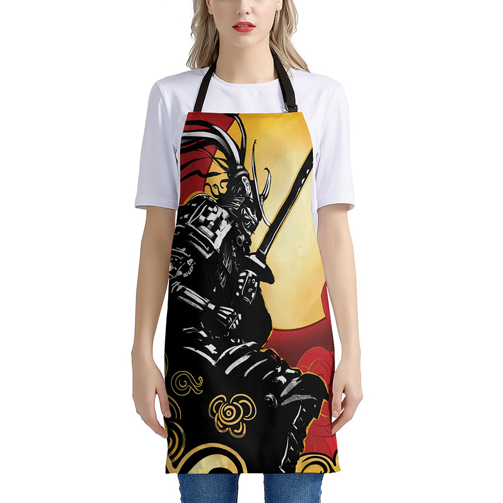 Red Sky And Golden Sun Samurai Print Apron