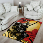 Red Sky And Golden Sun Samurai Print Area Rug