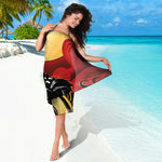 Red Sky And Golden Sun Samurai Print Beach Sarong Wrap