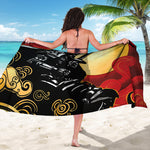 Red Sky And Golden Sun Samurai Print Beach Sarong Wrap