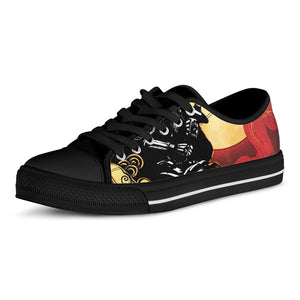 Red Sky And Golden Sun Samurai Print Black Low Top Shoes