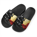 Red Sky And Golden Sun Samurai Print Black Slide Sandals