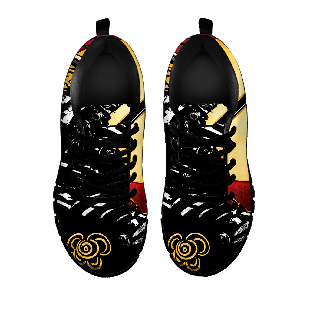 Red Sky And Golden Sun Samurai Print Black Sneakers