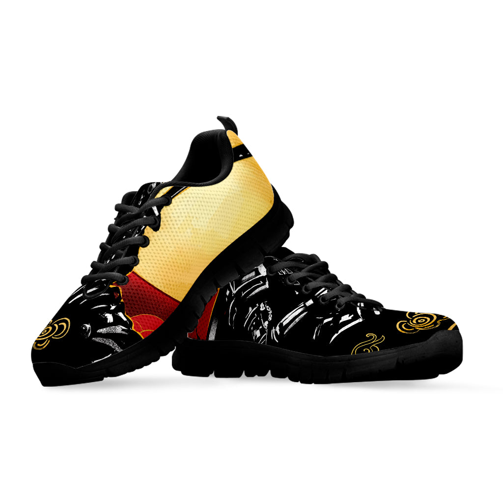 Red Sky And Golden Sun Samurai Print Black Sneakers