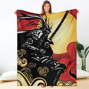 Red Sky And Golden Sun Samurai Print Blanket