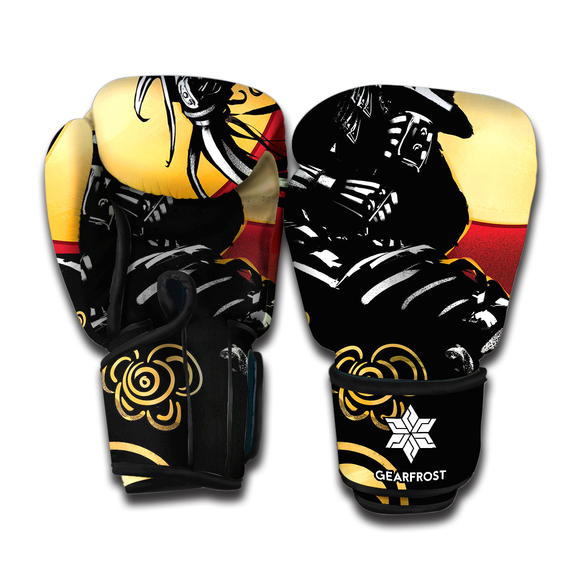 Red Sky And Golden Sun Samurai Print Boxing Gloves