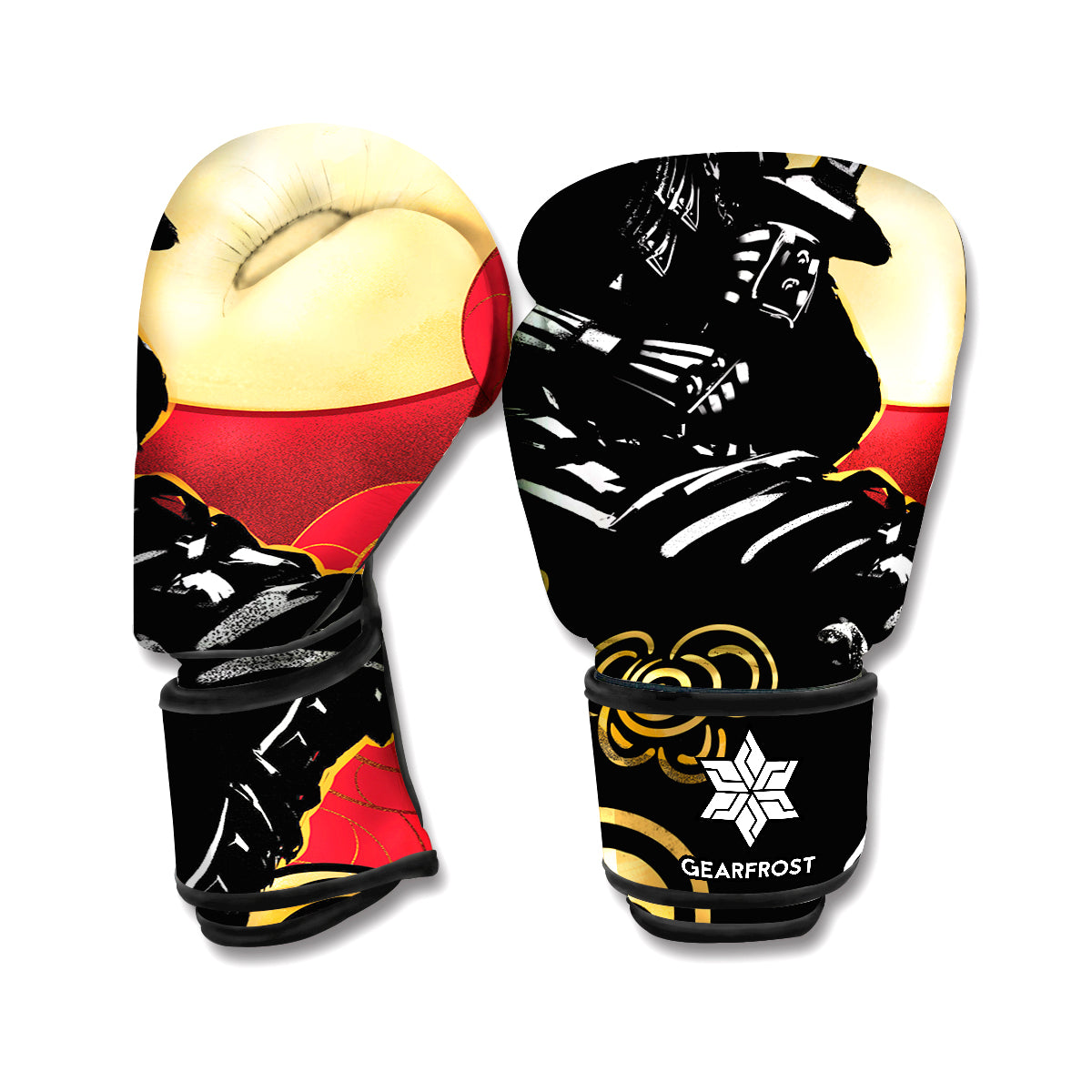 Red Sky And Golden Sun Samurai Print Boxing Gloves