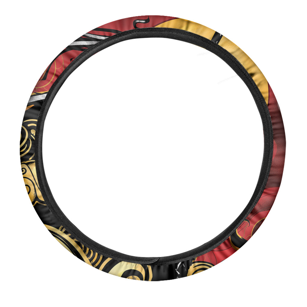 Red Sky And Golden Sun Samurai Print Car Steering Wheel Cover