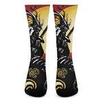 Red Sky And Golden Sun Samurai Print Crew Socks