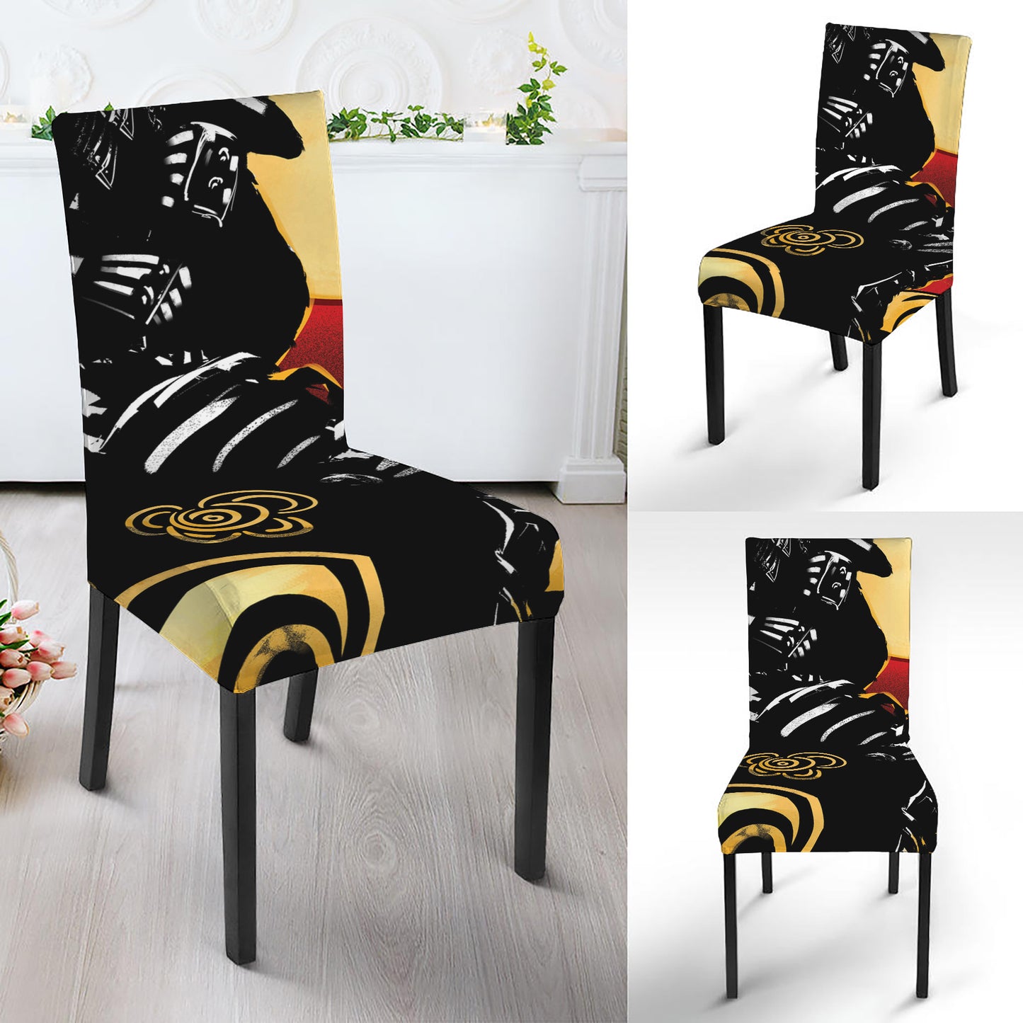 Red Sky And Golden Sun Samurai Print Dining Chair Slipcover