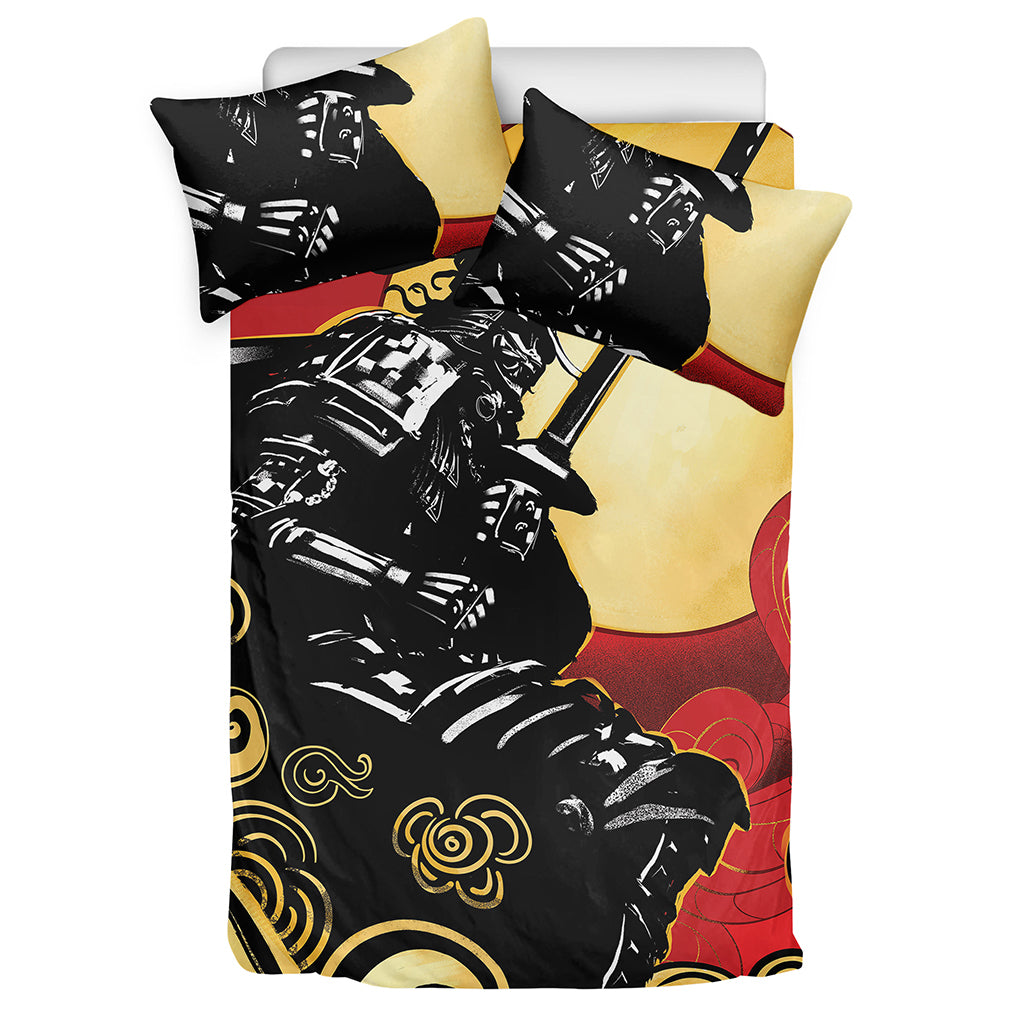 Red Sky And Golden Sun Samurai Print Duvet Cover Bedding Set