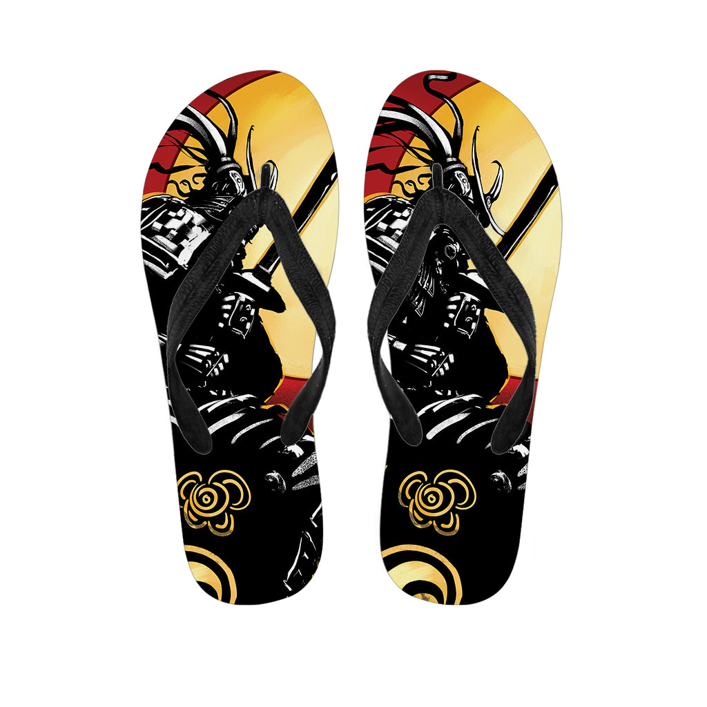 Red Sky And Golden Sun Samurai Print Flip Flops