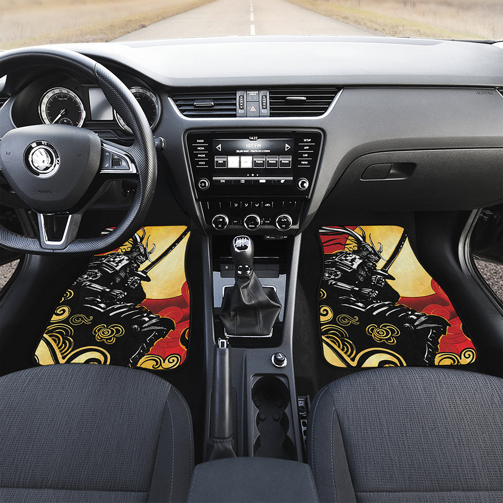 Red Sky And Golden Sun Samurai Print Front and Back Car Floor Mats