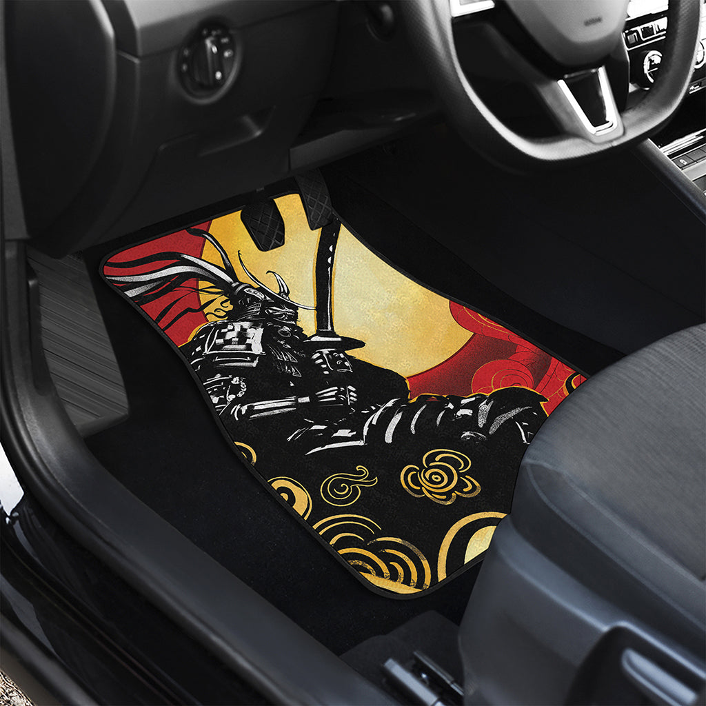 Red Sky And Golden Sun Samurai Print Front and Back Car Floor Mats