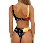 Red Sky And Golden Sun Samurai Print Front Bow Tie Bikini