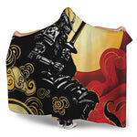 Red Sky And Golden Sun Samurai Print Hooded Blanket