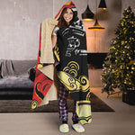 Red Sky And Golden Sun Samurai Print Hooded Blanket