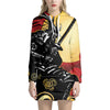 Red Sky And Golden Sun Samurai Print Hoodie Dress