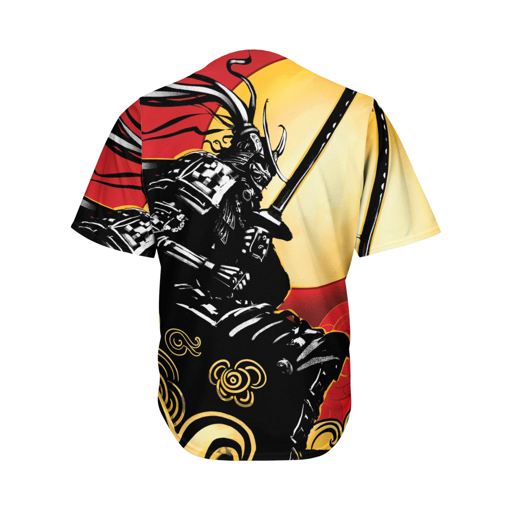 Red Sky And Golden Sun Samurai Print Men's Baseball Jersey