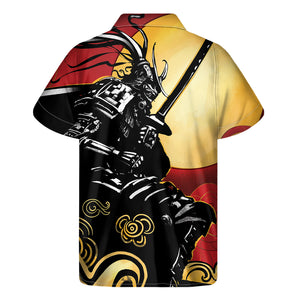 Red Sky And Golden Sun Samurai Print Men's Short Sleeve Shirt