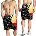 Red Sky And Golden Sun Samurai Print Men's Shorts