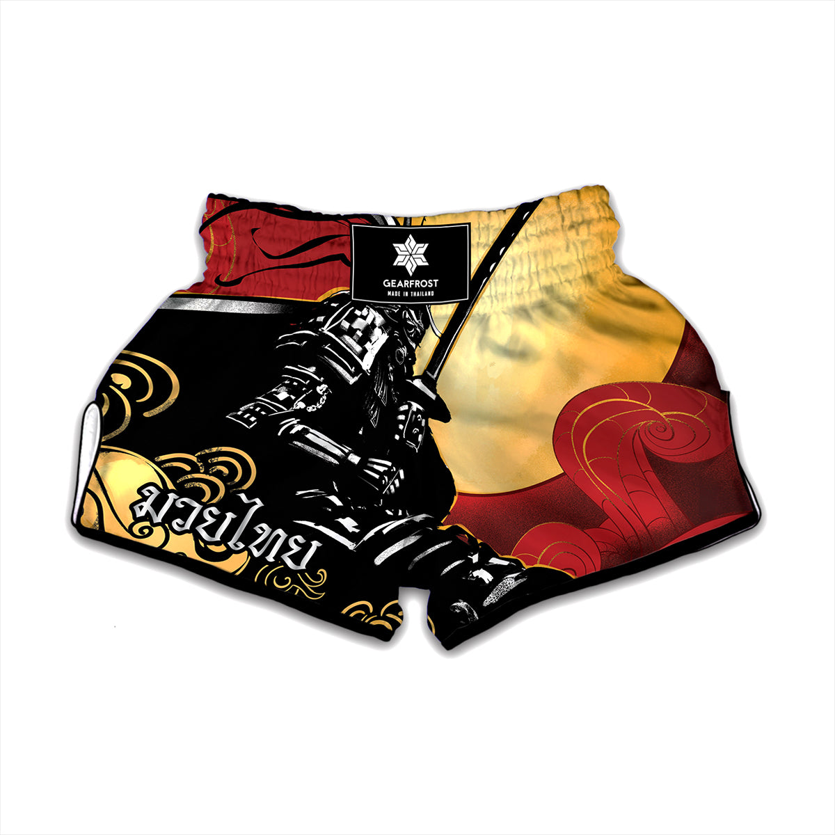 Red Sky And Golden Sun Samurai Print Muay Thai Boxing Shorts