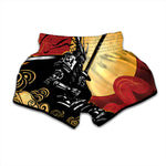 Red Sky And Golden Sun Samurai Print Muay Thai Boxing Shorts