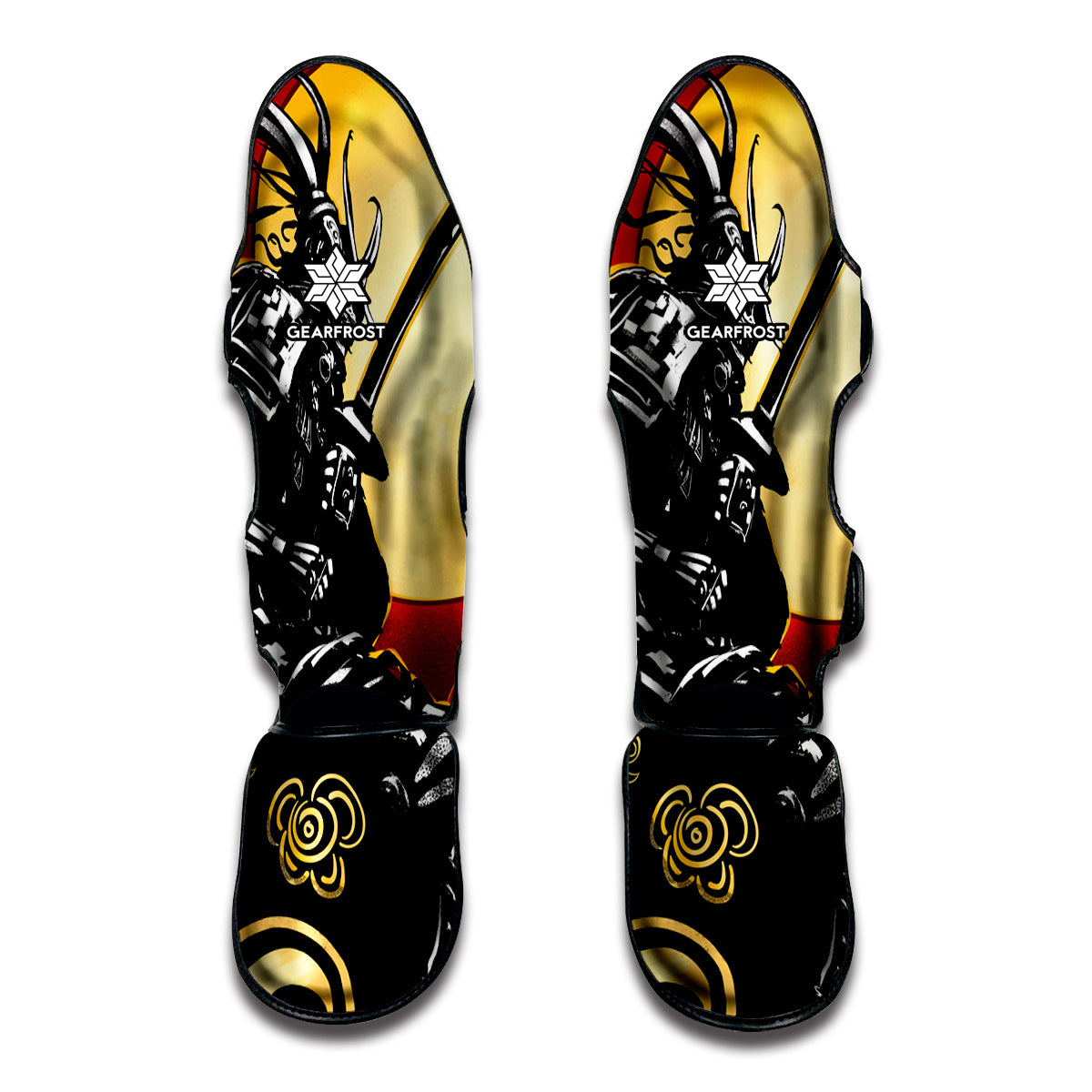 Red Sky And Golden Sun Samurai Print Muay Thai Shin Guard