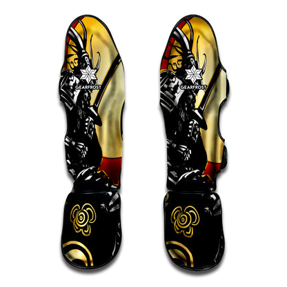 Red Sky And Golden Sun Samurai Print Muay Thai Shin Guard