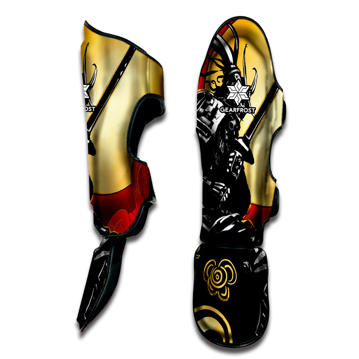 Red Sky And Golden Sun Samurai Print Muay Thai Shin Guard