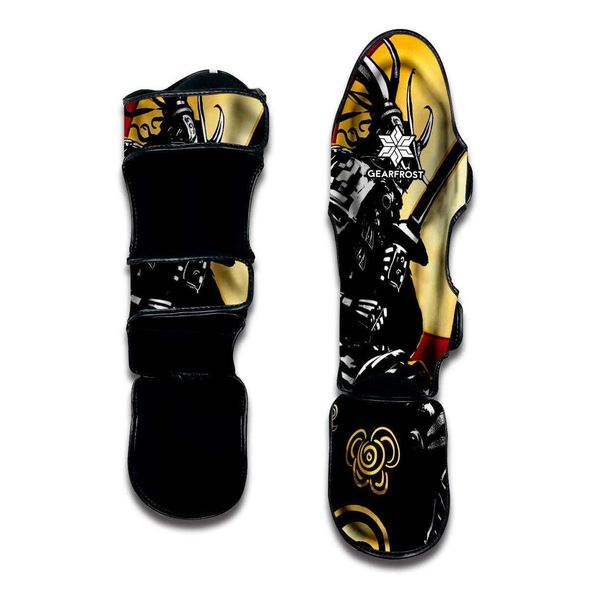 Red Sky And Golden Sun Samurai Print Muay Thai Shin Guard