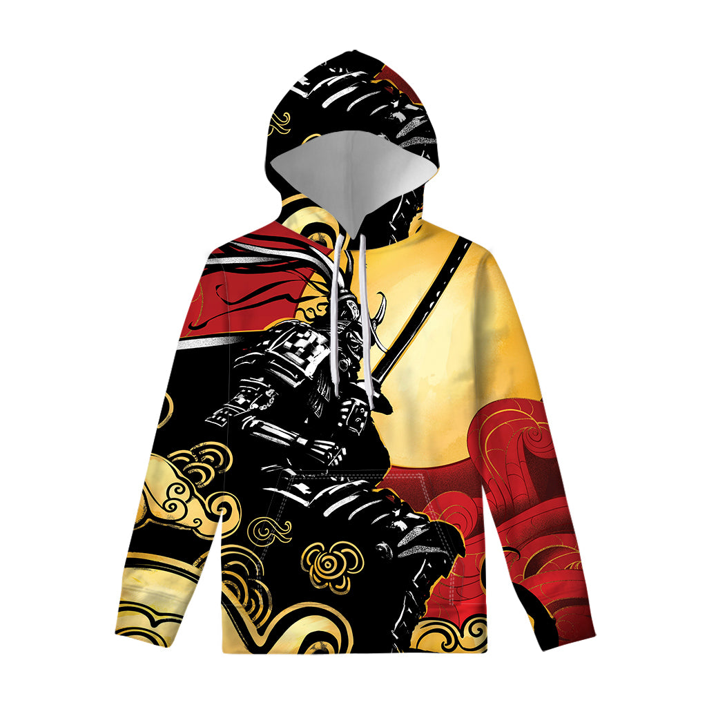 Red Sky And Golden Sun Samurai Print Pullover Hoodie