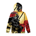 Red Sky And Golden Sun Samurai Print Pullover Hoodie