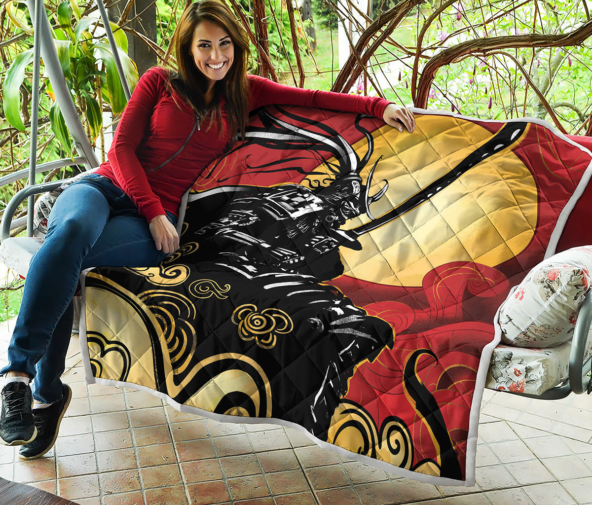 Red Sky And Golden Sun Samurai Print Quilt