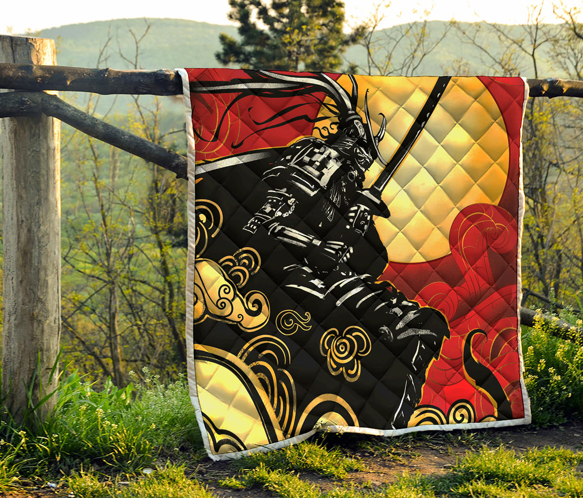 Red Sky And Golden Sun Samurai Print Quilt