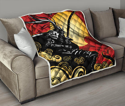 Red Sky And Golden Sun Samurai Print Quilt