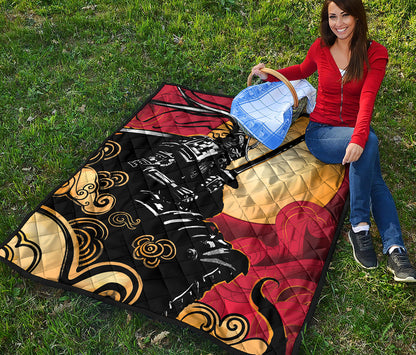 Red Sky And Golden Sun Samurai Print Quilt