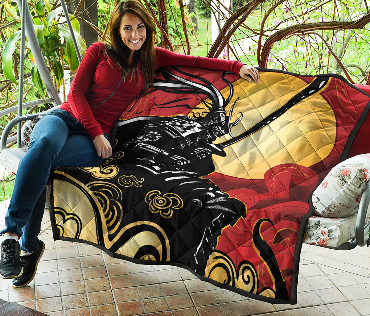 Red Sky And Golden Sun Samurai Print Quilt