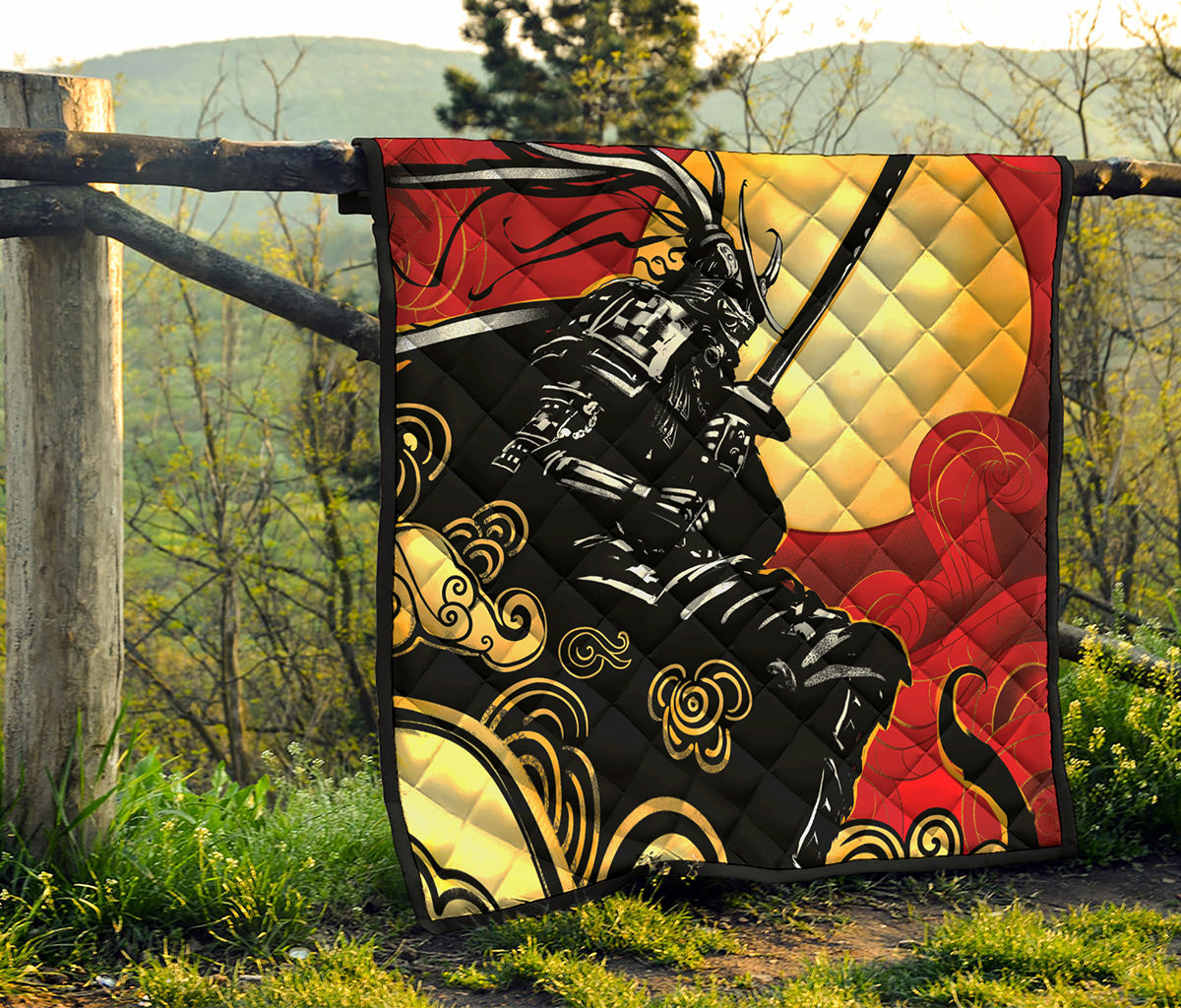 Red Sky And Golden Sun Samurai Print Quilt