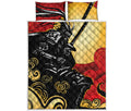Red Sky And Golden Sun Samurai Print Quilt Bed Set