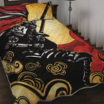 Red Sky And Golden Sun Samurai Print Quilt Bed Set