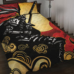 Red Sky And Golden Sun Samurai Print Quilt Bed Set