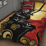 Red Sky And Golden Sun Samurai Print Quilt Bed Set