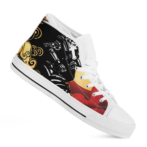 Red Sky And Golden Sun Samurai Print White High Top Shoes