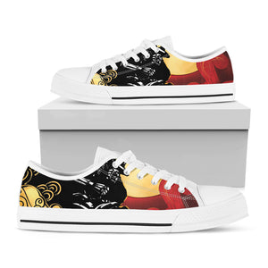 Red Sky And Golden Sun Samurai Print White Low Top Shoes