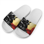 Red Sky And Golden Sun Samurai Print White Slide Sandals