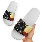 Red Sky And Golden Sun Samurai Print White Slide Sandals