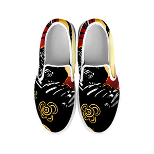 Red Sky And Golden Sun Samurai Print White Slip On Shoes