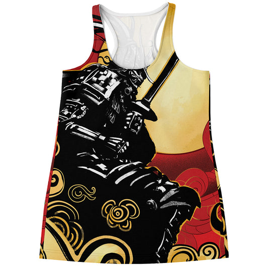Red Sky And Golden Sun Samurai Print Women's Racerback Tank Top