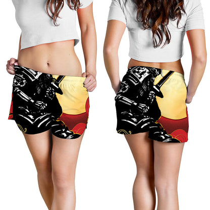Red Sky And Golden Sun Samurai Print Women's Shorts